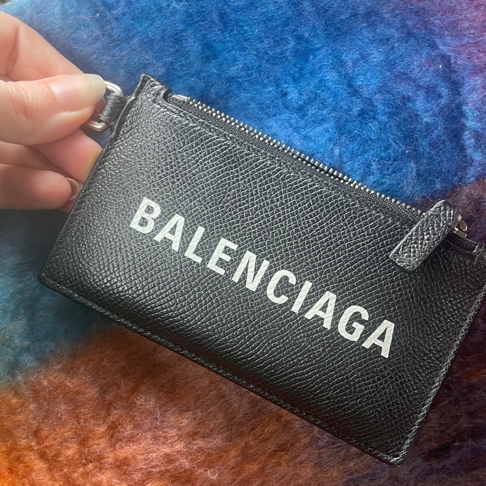 Balenciaga Black Leather Logo Zip Wallet